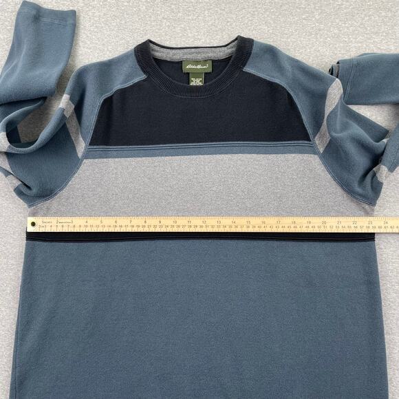 Eddie Bauer Sweater Mens XL Blue Gray Stripe Pullover Crewneck Retro Ski Skater - Picture 4 of 11